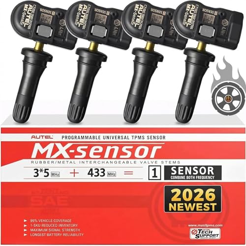 Autel TPMS Sensor MX Sensor Tire Pressure Sensor Dual Frequency (315MHz + 433MHz) Press-in OE Sensors Programmable by TS408S TS508 TS508WF TS608 MP900TS MS906PRO-TS (Rubber Valves Set of 4)
