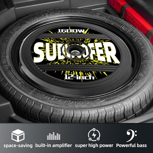 Image of 12 inch Active Spare Tire Subwoofer - 1600W Peak / 200W RMS, Plug & Play Car Subwoofer with Remote Control | Specifically Designed for Spare Tire Well | Deep Bass Car Amplifier Audio System