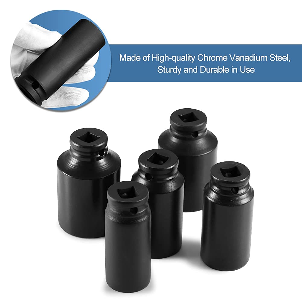 Juego de Vasos de Impacto Profundo Drive de 8 Piezas de 3/4 de Pulgada, Llaves de Vaso de Impacto 24-38 mm Juego de Insertos de Llave de Tubo de Impacto Hexagon Drive deep Impact con Caja