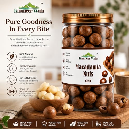 Image of Kasmeer Wala Premium Macadamia Nuts | Raw & Crunchy Whole Nuts | Keto-Friendly, Gluten-Free, High in Healthy Fats | Australian Grade Dry Fruits - 1kg