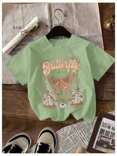 Image of RoseSeek Girl's Shirts 3 Packs Star Butterfly Graphic Tees Crew Neck Short Sleeve T Shirt Casual Tops