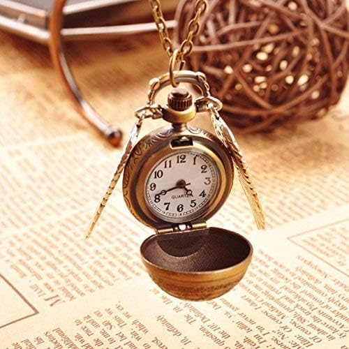 Image of MALKIN Golden Snitch Pocket Watch Necklace, Antique Bronze, Winged Ball