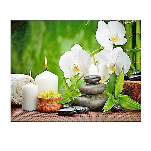 SHEGZHUC Diamond Painting Orchidée Bougie 50x40cm - Peinture Diamant Zen Fleur - Tableau Paysage Zen