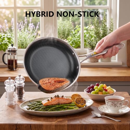 Image of imarku Hybrid Non Stick Frying Pan Set with Lids, PFOA Free, 8 inch /10 inch /12 inch
