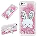 Coque pour iPhone 7 8 Oreille Lapin avec Liquide Paillette Rose Brillant Flottant Sable Mouvant Bling Mignon 3D Rabbit Bunny Support Stand Crystal Silicone Housse Etui Case pour Femme Fille
