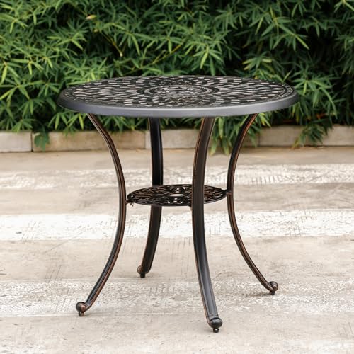 Image of Outdoor Table Patio Table with Umbrella Hole, Round Bistro Table for Lawn Garden, All Weather Metal Black Patio Dining Desk (31.5 inch, Round)