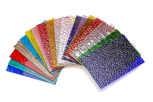 Maxgrain 20 Stained Glass Sheets Variety Textured Cathedral Art Glass Sheets Packs For Crafts And Mosaic Making, 6X4 Inch Transparent+Opaque+Clear #TOP1