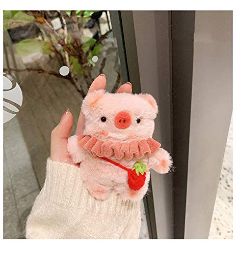 Cute Hand Made Fur Fluffy Pig Piggy Toy Cartoon Case Animal Plush Doll Compatible with Airpod1 and Airpod2 Cartoon Headphones Cover Kawaii Gift for Girl Child Pink