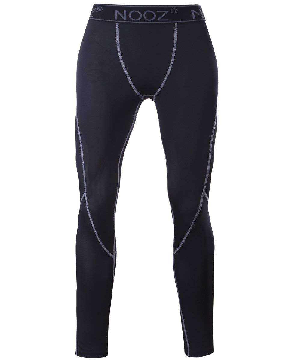 NOOZ Men's Quick Dry Powerflex Compression Baselayer Pants, Legging Tights for Men - Black, Large