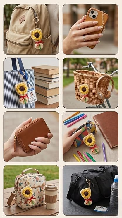 Image of Handmade Crochet Keychain Combo for Girls Women Cute Aesthetic Sunflower Strawberry Watermelon Daisy Knitted Keychain Bag Charm Purse Charm Car Key Ring Backpack Accessories Gift