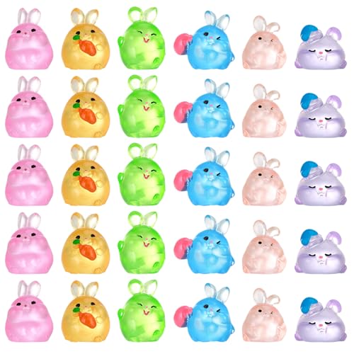 GSrenyu 30 Pcs Mini Bunnies Easter Luminous Resin Animals Mini Rabbits Glow in the Dark Bunny Tiny Animals Miniature Rabbit for Easter Egg Fillers Garden Dollhouse Home Landscape Decor DIY Craft