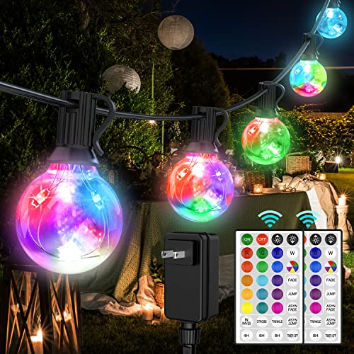 LED Outdoor String Lights, 30FT Connectable G40 Patio Lights Outdoor Waterproof with 30 LED Bulbs, RGB Color Changing Cafe Decorative Lights with Remote for Outside Camping Gazebo Party Balcony Decor LED Outdoor String Lights, 30FT Connectable G40 Patio Lights Outdoor Waterproof with 30 LED Bulbs, RGB Color Changing Cafe Decorative Lights with Remote for Outside Camping Gazebo Party Balcony Decor