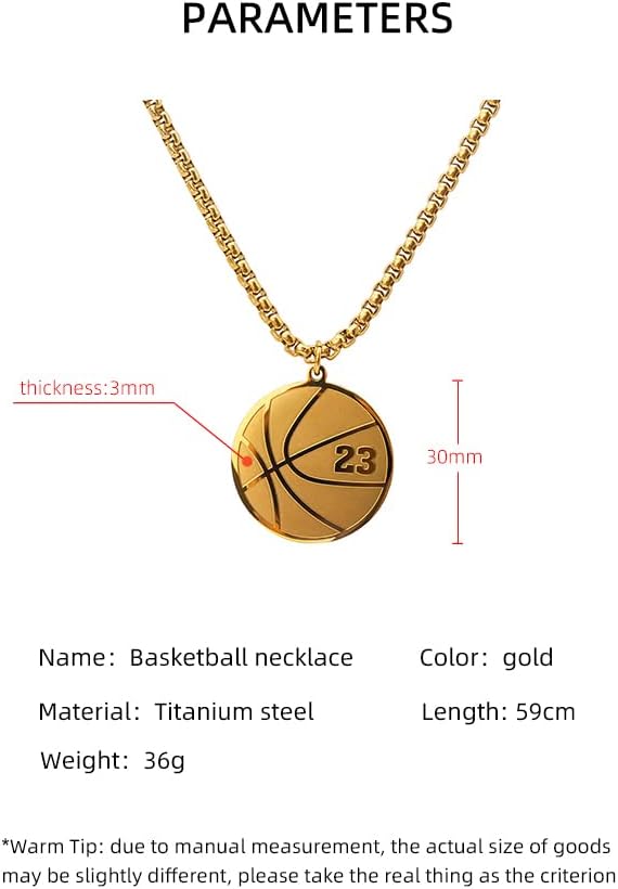 WIGERLON Basketball Number Necklace,Stainless Steel Basketball Charm Pendant with Jersey Number for Men and Women Basketball Athlete gold - Image 3
