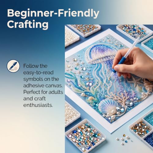 Arte con perlas del océano DIY con marco: obra brillante de ola y pulpo para pared 2
