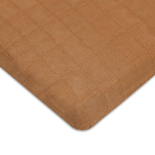 Image of Babyletto 100% Organic Cotton All-Stages Midi Crib Sheet, GOTS-Certified, Fitted 360°, Ultra-Soft and Breathable Muslin - Burnt Sienna