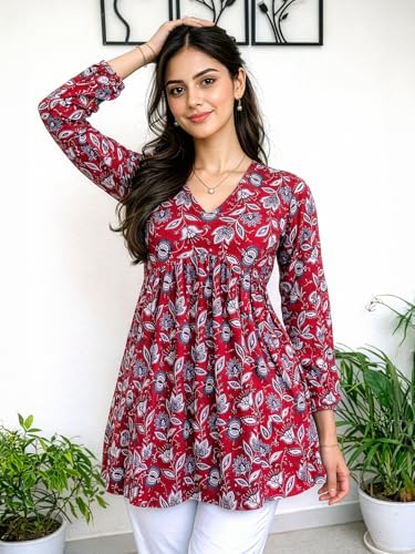 Image of Casual Rayon V-Neck Full Sleeves Stylish Peplum Top for Women(28 inch Inches)