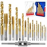 ASNOMY Lot de 18 Filetage Tarauds Foret Ensemble,M2 M12 Kit taraudage métrique HSSG Titane Plaqué Haute Vitesse Acier Machine Vis Filetage Robinet Enfilage Outil