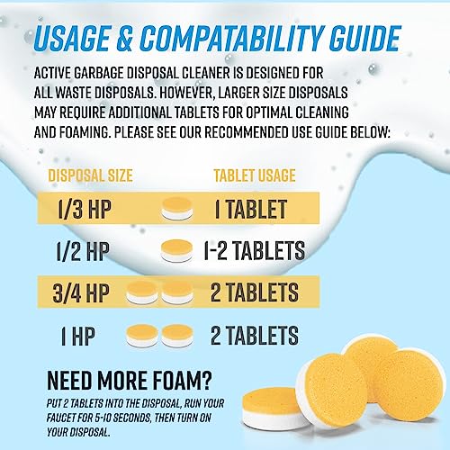 Active Garbage Disposal Cleaner Deodorizer Tablets 24 Pack - Fresh Citrus Foaming Scrub Sink And Disposer Freshener, Natural Kitchen Drain Cleaning Tablet - 1 Year Supply #TOP4