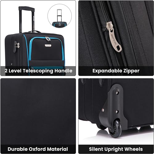 Cabin Suitcase 20" Carry On Suitcase Super Lightweight Luggage 20% Expandable 2 Wheel Soft Shell Luggage with Built in Combination Lock for All Airlines EasyJet Ryanair British Airways 55x35x20 - Image 5