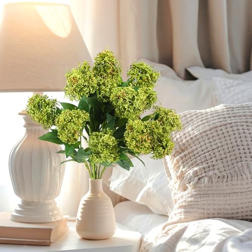 Image of 4 Pcs Artificial Flowers for Decoration, 23 Inch Faux Berry Stems Faux Skimmia Spray with Leaves Fake Flowers for Vase Home Table Floral Arrangement Wedding Decor(Green,Yinyu Fruit)