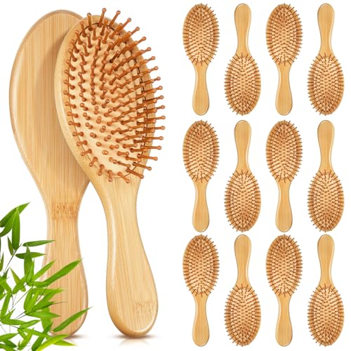 Weysat 12 Pcs Bamboo Hair Brushes Bulk Natural Wooden Paddle Brus...