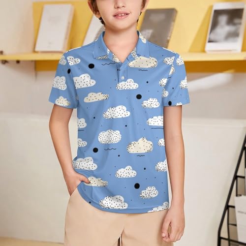 Boys' Classic Polo Shirts Short Sleeve Moisture-Wicking Golf & Tennis Shirts for Youth Teens Adorable White Clouds2