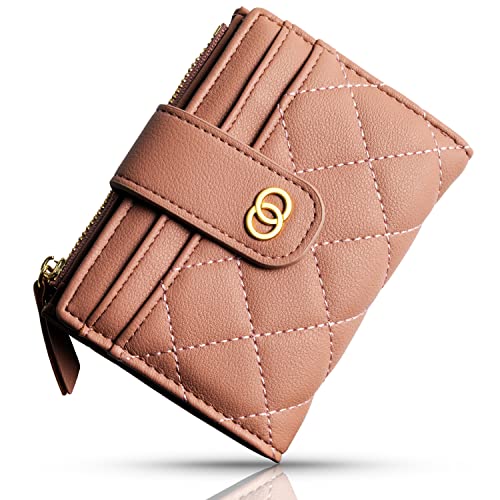 Avando Small Wallet For Women- Credit Card Holder Wallet For Women Girls- Zipper Small Bifold Wallet Mini Coin Purse With ID Window (Rose)