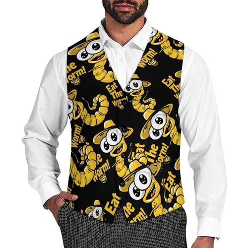 Eat The Worm Men's Suit Vests Business Formal Dress V-Neck Waistcoat Tops with 2 Pockets