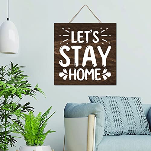 Panneau bois Let's Stay Home 30x30 cm décor de buanderie