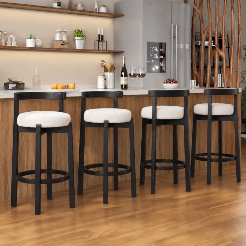 Garvee Boucle Counter Height Bar Stools Set of 4, Wood Legs, Beige&Black
