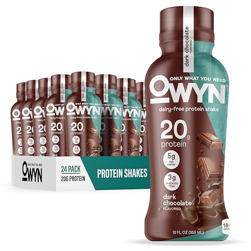 OWYN Only What You Need Plant Based Protein Shake, Dark Chocolate, 20g Vegan Protein from Organic Pumpkin seed, Flax, Pea Blend, Omega-3, Prebiotic supplements, Gluten and Soy-Free, (12 Pack)