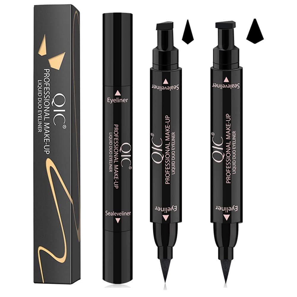 LEVGLAKE2 Pack Winged Eyeliner Stamp Dual Ended Liquid Eyeliner Pen for Wing Cat Eye,Waterproof Long Lasting Smudge-proof Liquid Eye Makeup Black