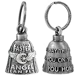 【2Pack】Motorcycle Bells for Biker Good Luck Guardian Riding Bells with Hanger Motorcycle Accessory or Keychain for Luck (Never Ride Faster+ May The Angel Watch Over You)