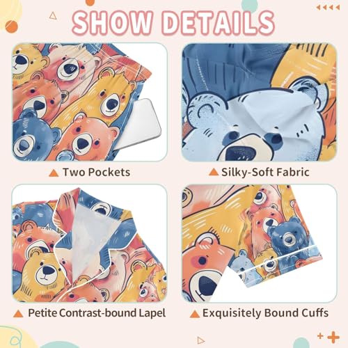 senya Colorful Cute Bears A Satin Summer Pajama Sets Silk Short Sleeve Button Down Sleepwear3