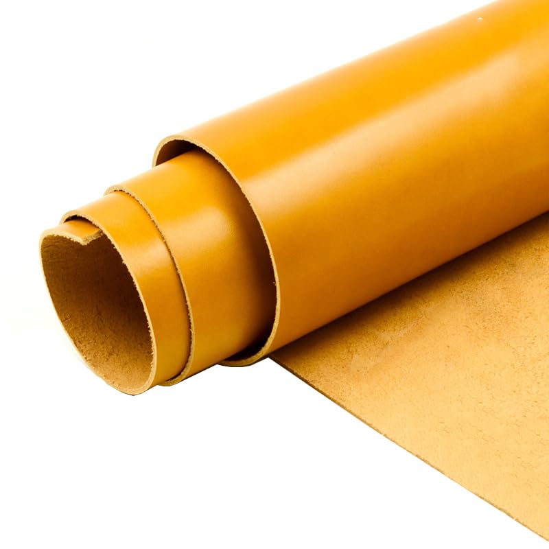 WEIDU Cuir de Peau de Cire d'huile Jaune Vif la première Couche de Cuir véritable tanné végétal, épaisseur 2 mm pour Sacs, Portefeuille, canapé.