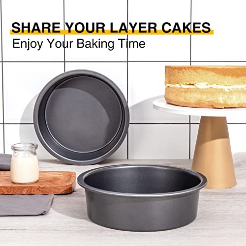 Hongbake Round Cake Pan Set For Baking, 8 Inch, Nonstick Circle Cake Pans With Wider Grips, 2 Pieces Layer Cake Tin, Cheesecake Mold, Huty Duty, Dishwasher Safe - Grey #TOP1