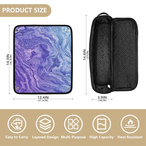 Organizador para herramientas de cabello 2 en 1 con tapete resistente al calor y estuche de viaje de doble capa para planchas, alisadores y rizadores de cabello, bolsa de viaje con diseño marmoleado índigo miniatura 4