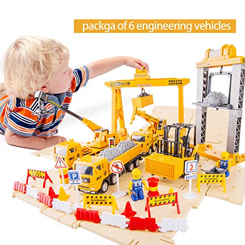TGRCM-CZ Port Scene Vehicle Play Set, Gantry Crane, Trucks, Container, Forklift, Toys for Kids Boys Girls Gifts