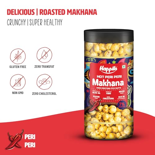 Image of Happilo Premium Makhana Superhot Peri Peri Jar 80g | Roasted Foxnuts, Phool Makhana | Healthy Snacks | Low Calorie, Vegan & Spicy