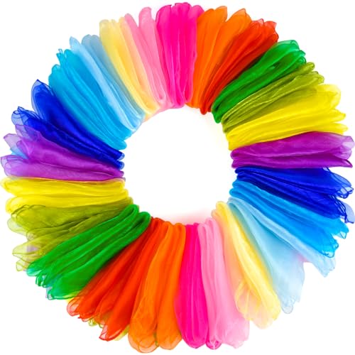 NEBURORA 24 Stück Jongliertücher, quadratisch, bunt, Spieltücher für Tanz, Zaubertricks, Bühnenrequisiten, Musik, Bewegungstücher, Accessoires, 12 Farben