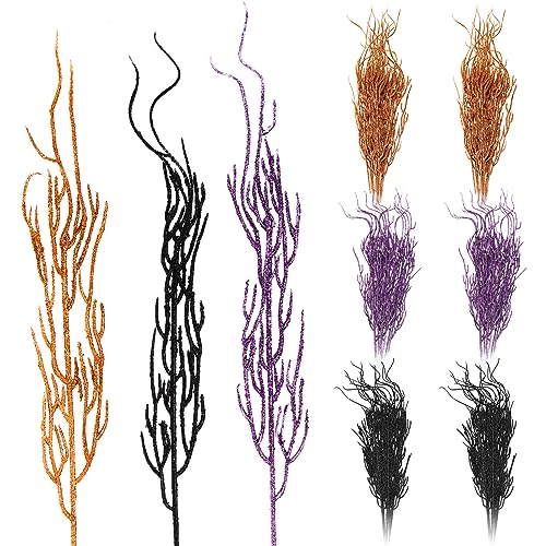 Yunsailing 16 Pcs Artificial Curly Willow Branches Plants Decorative Brown Twig Stems Spray Tall for Vase DIY Crafts Wedding Floral Arrangement Home Decor(Black, Purple, Bronze, 30 Pcs)