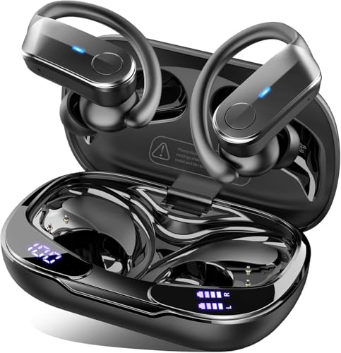 Wireless Earbuds, Sports Bluetooth 5.4 Headphones IPX8 Waterproof, 70H Over Ear Buds with Deep Bass Sound,4 ENC Noise Cancelling Mics, USB-C Fast Charging Earphones with Earhooks for Workout/Running