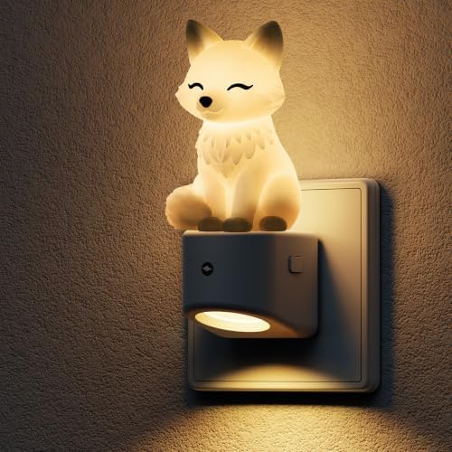 LOHAS-LED Nachtlicht Steckdose Weiß Fuchs Nachtlicht mit Dämmerungssensor | 8 RGB Farben/Dynamisches RGB/3000K Warmweiß, Dekoratives 3D Cute Steckdosenlicht für Schlafzimmer, Flur,