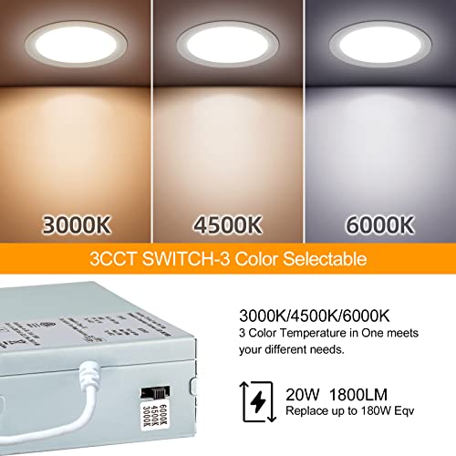 6 Pack 8 Inch LED Recessed Lighting with Junction Box Ultra-Thin, 3000K/4500K/6000K Selectable, 8" Dimmable Canless LED Downlight, 1800LM CRI80 High Brightness 5%-100% Recessed Light… - Image 3