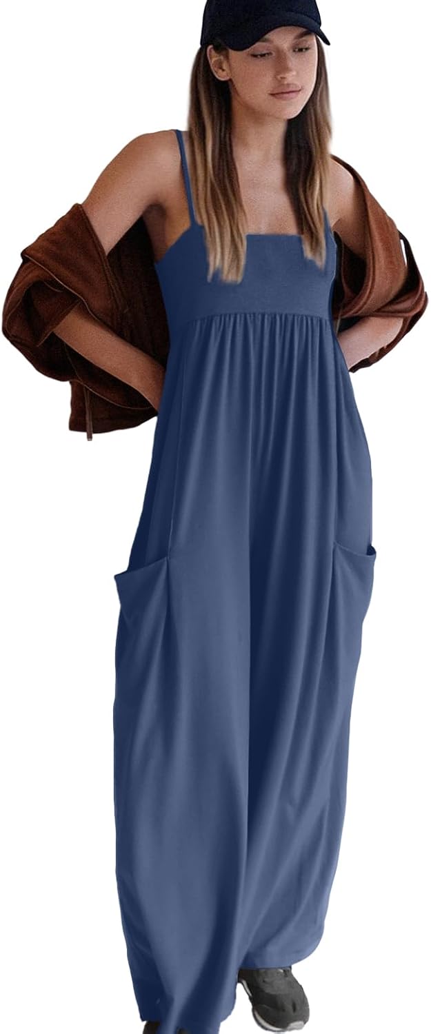 UNIANKIYA One Piece Jumpsuits for Women Spaghetti Strap Overalls Wide Leg Rompers with Pockets Summer Beach Vacation Casual - Image 3