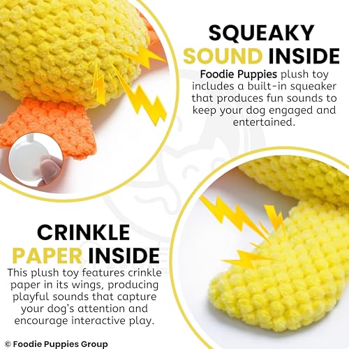 Image of Foodie Puppies Interactive Dog Squeaky Plush Toy (Yellow Swan) for Puppies & Small to Medium Dogs | Durable Cotton Stuffed for Teething, Cuddling & Play