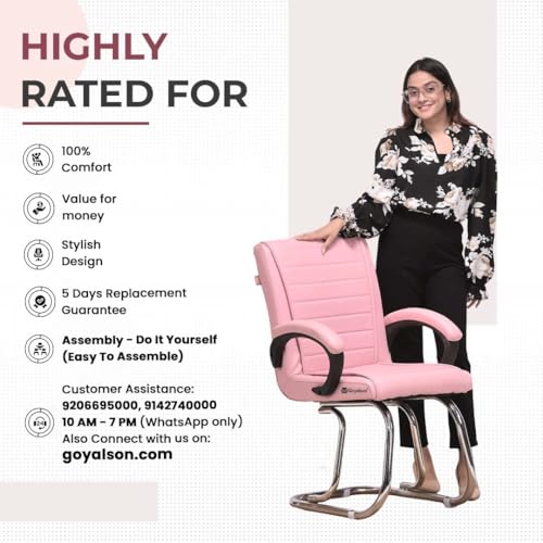 Image of RATISON Special Director Principal Manager Office Visitor with arm Rest with Double Pipe Frame and Cushioned seat Back (4, Pink, Double Pipe Frame)