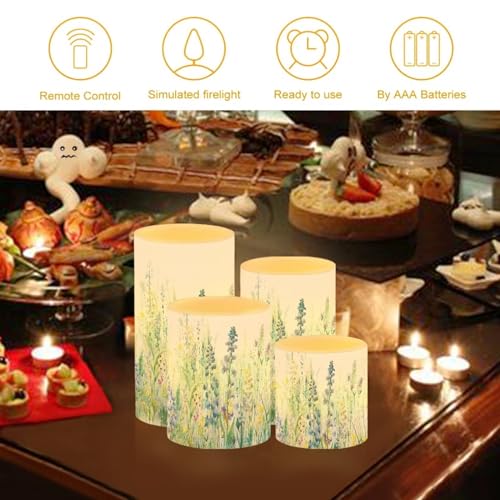 Image of Flameless Candles Battery Powered LED Candles with Remote Timer Color Changing Control for Indoor Outdoor Home Table Beach Wedding Decoration Set of 4, Blue Green Floral