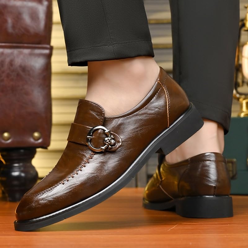 Men's Oxford Slip-On Casual Retro Pointed-Toe Dress Shoes Fashion Business Low Heels Formal Derby Shoes2