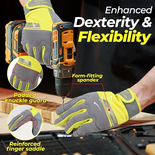 Image of HANDLANDY Work Gloves for Men & Women, Utility Mechanic Working Gloves Touch Screen, Flexible Gardening Gloves for Yard